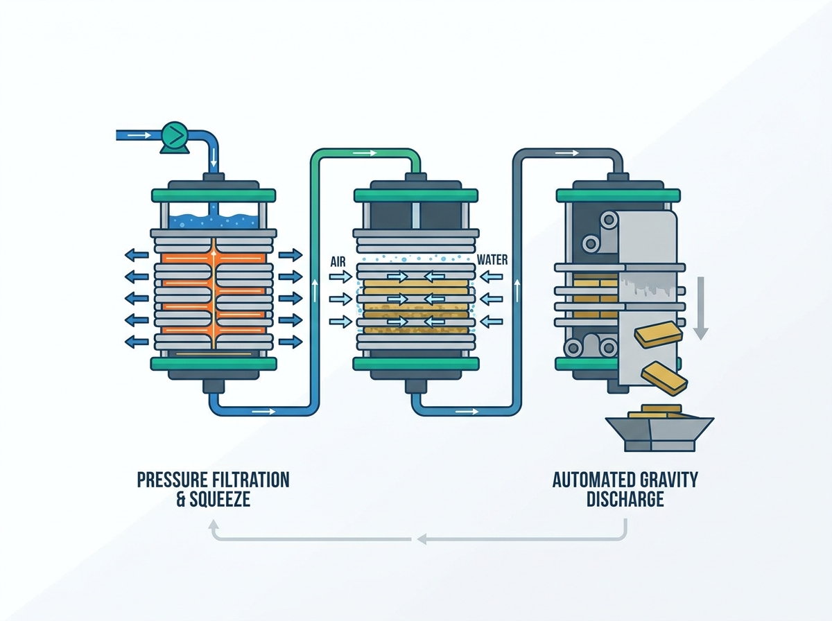 Peralatan press filter industri memisahkan cairan dan padatan di fasilitas otomatis modern